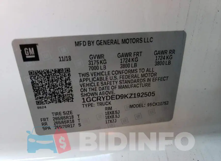 1GCRYDED9KZ192505 Photo# 12