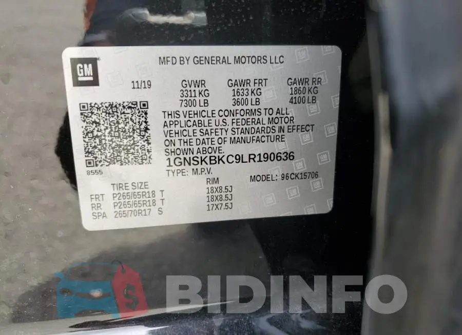 1GNSKBKC9LR190636 Photo# 13