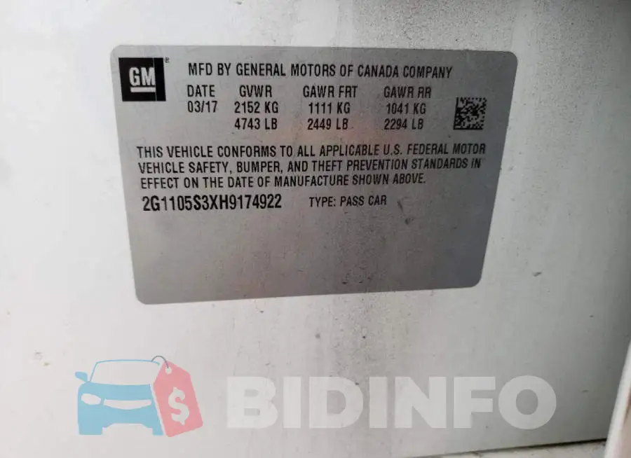 2G1105S3XH9174922 Photo# 12