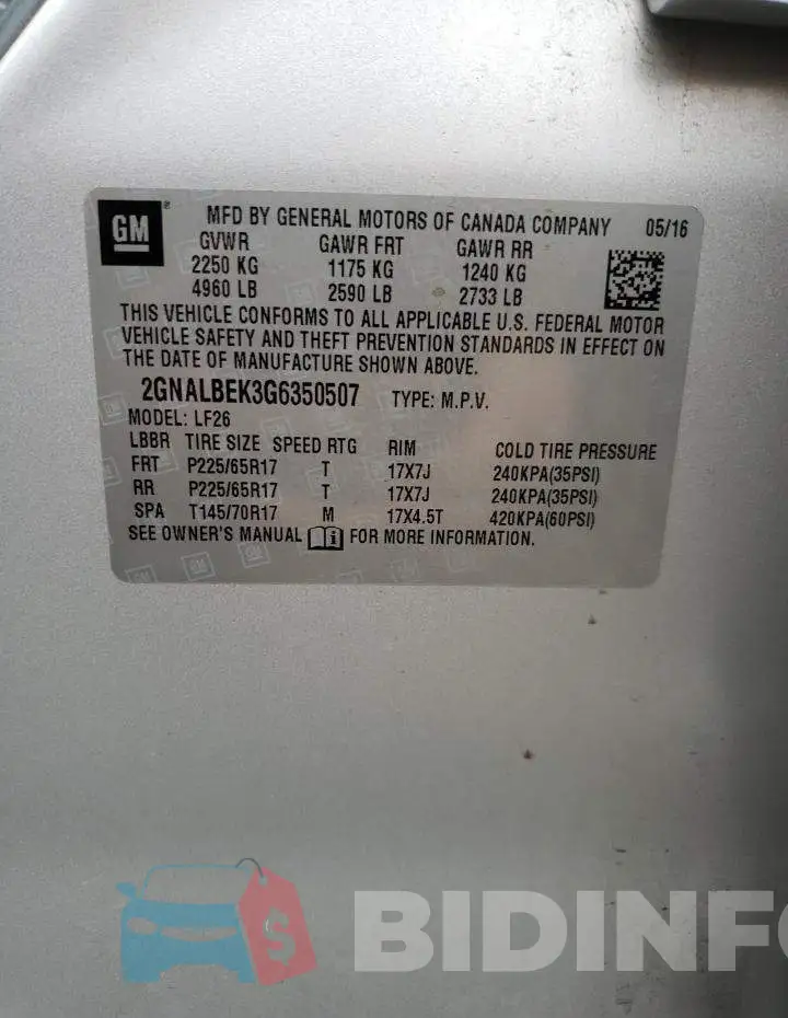 2GNALBEK3G6350507 Photo# 14