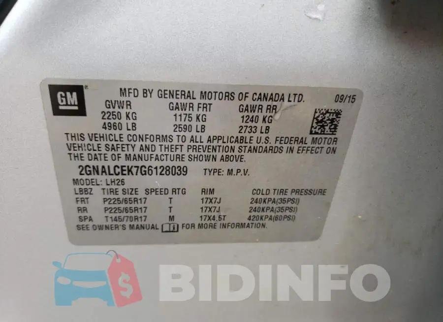 2GNALCEK7G6128039 Photo# 14