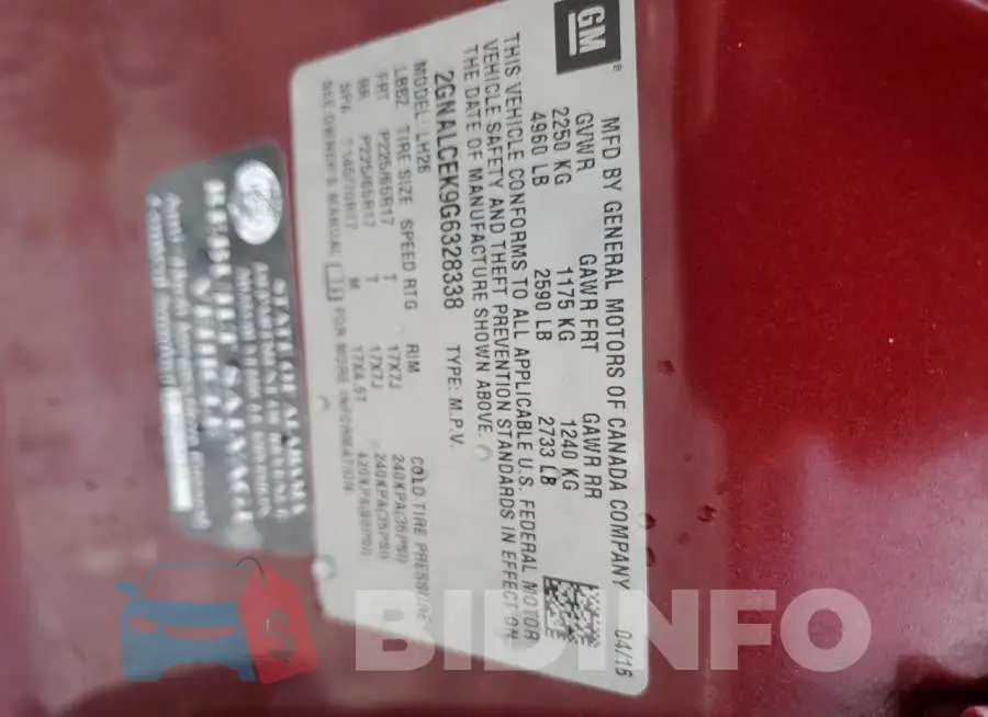 2GNALCEK9G6328338 Photo# 13