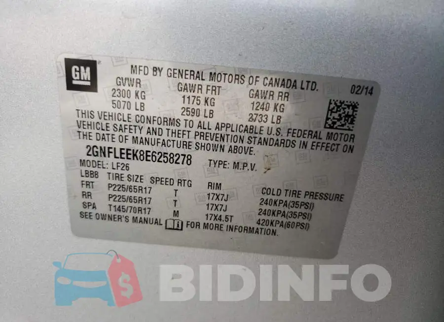 2GNFLEEK8E6258278 Photo# 13