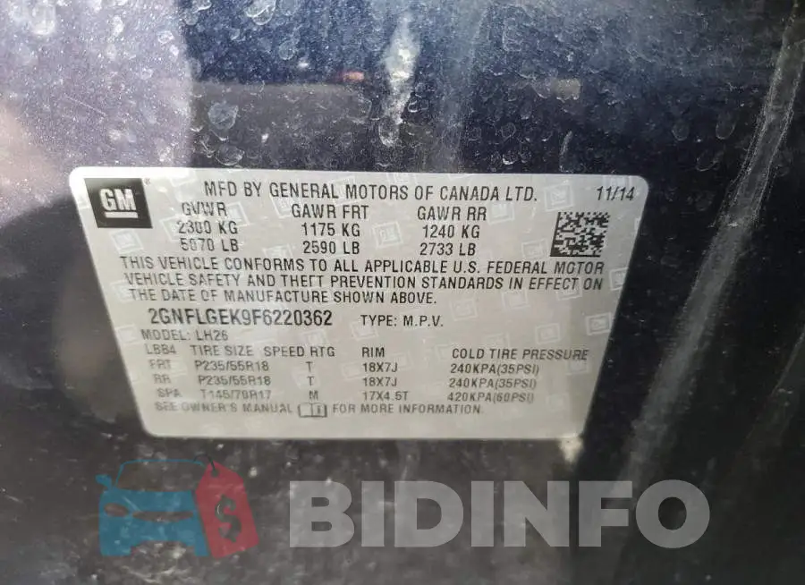 2GNFLGEK9F6220362 Photo# 13