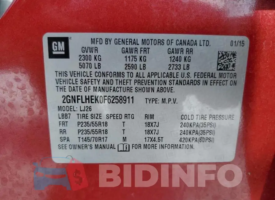 2GNFLHEK0F6258911 Photo# 13