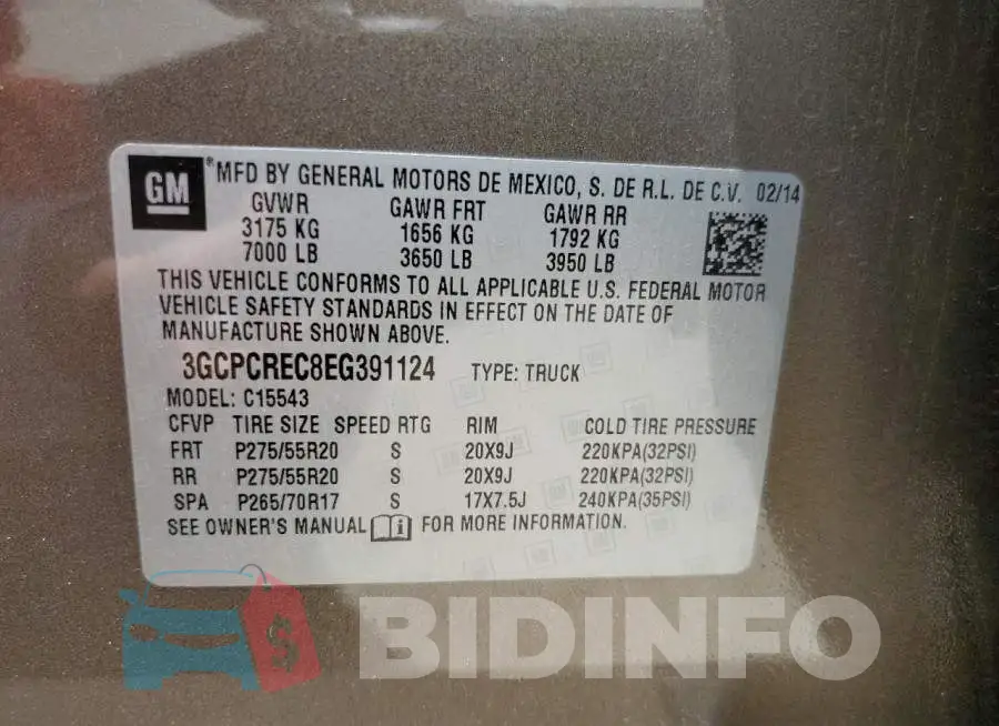 3GCPCREC8EG391124 Photo# 12