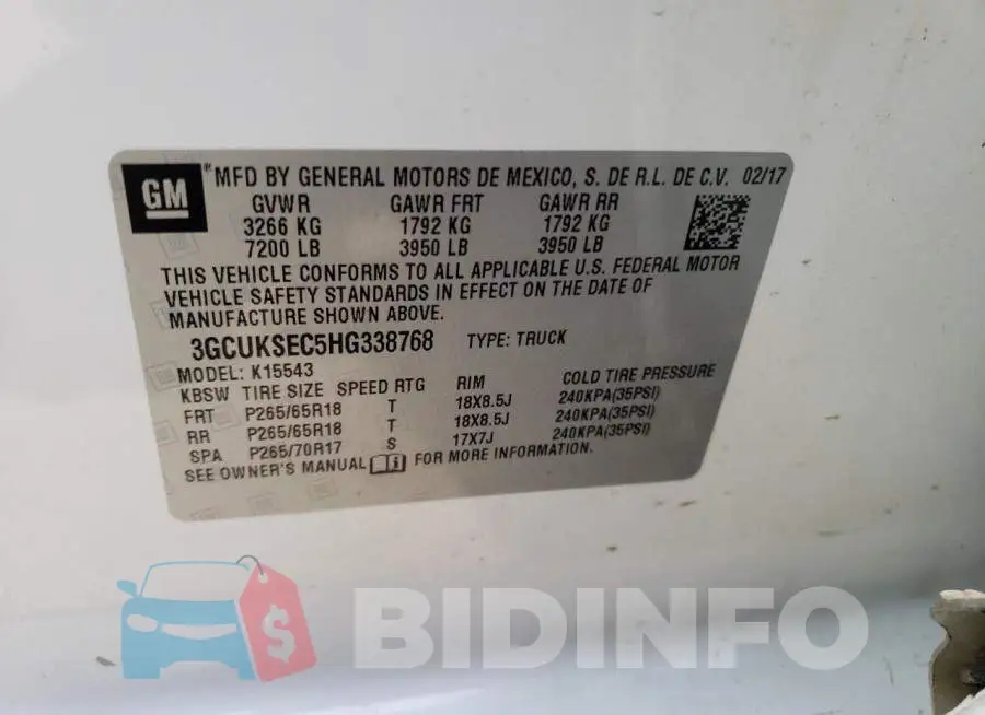 3GCUKSEC5HG338768 Photo# 12