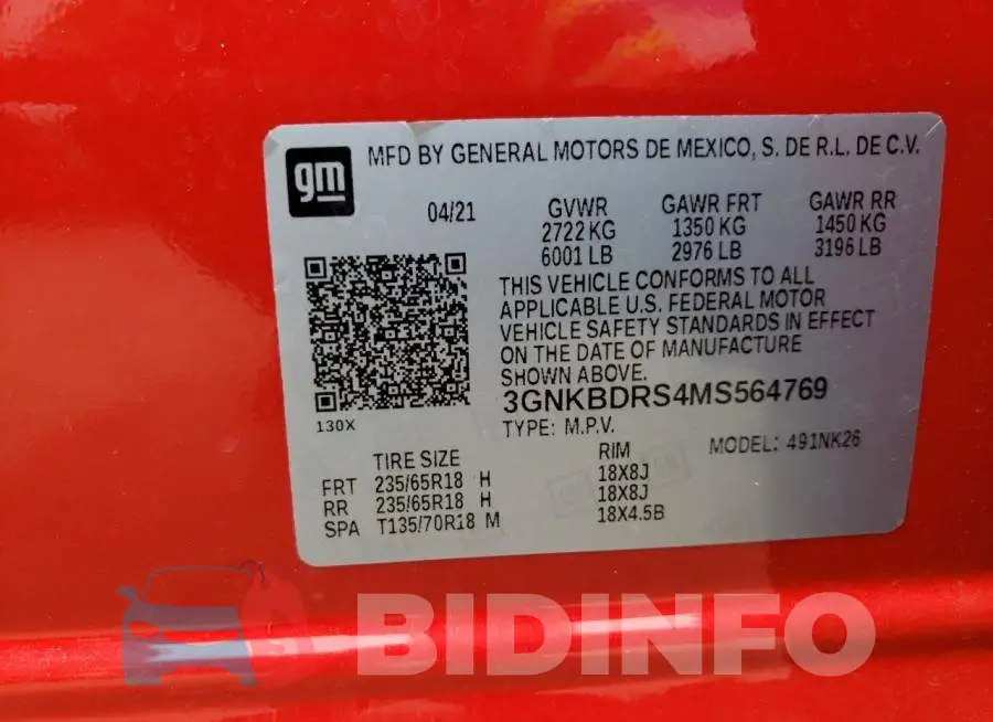 3GNKBDRS4MS564769 Photo# 13