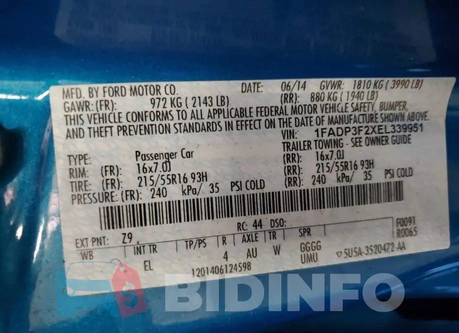 1FADP3F2XEL339951 Photo# 12