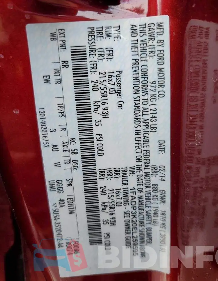 1FADP3K20EL259595 Photo# 12