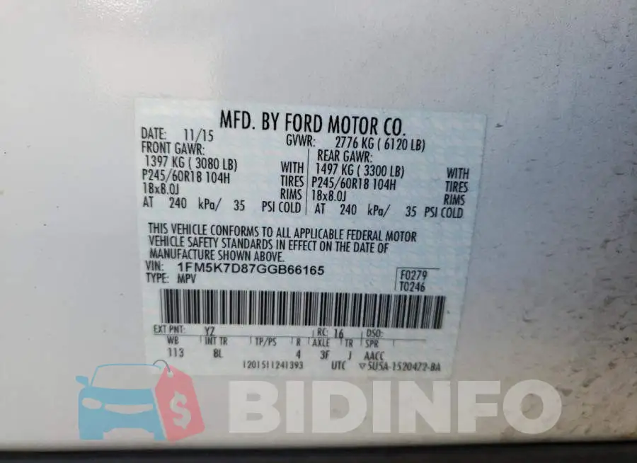 1FM5K7D87GGB66165 Photo# 13