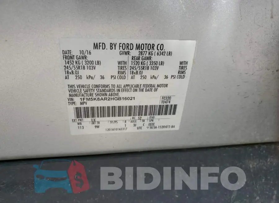 1FM5K8AR2HGB16021 Photo# 12