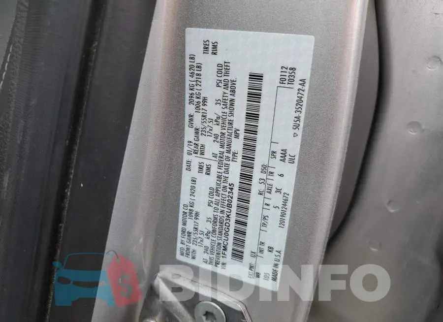 1FMCU0GD3KUB02345 Photo# 13