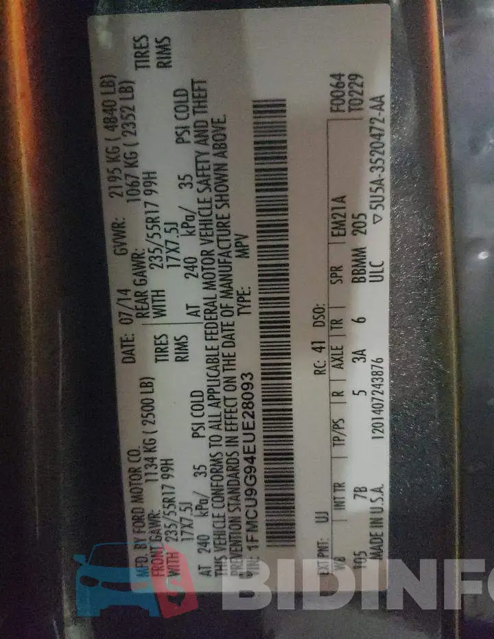 1FMCU9G94EUE28093 Photo# 12