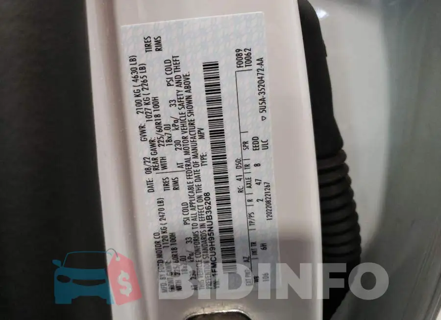 1FMCU9H95NUB36208 Photo# 12