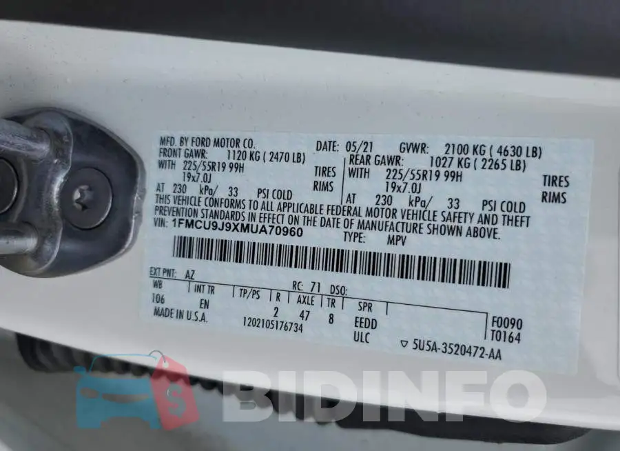 1FMCU9J9XMUA70960 Photo# 13