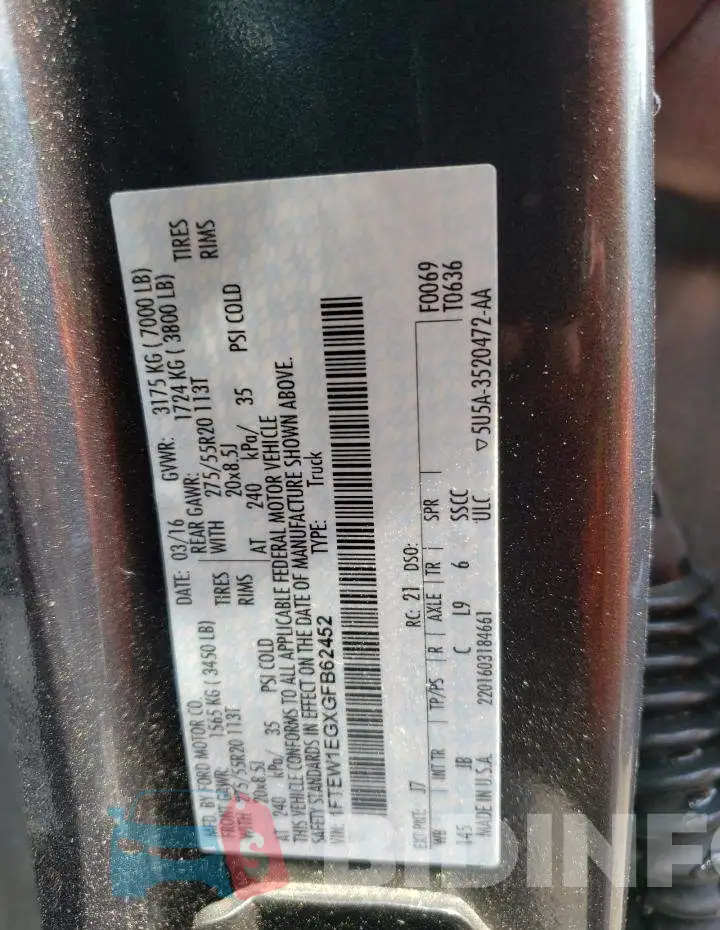 1FTEW1EGXGFB62452 Photo# 14