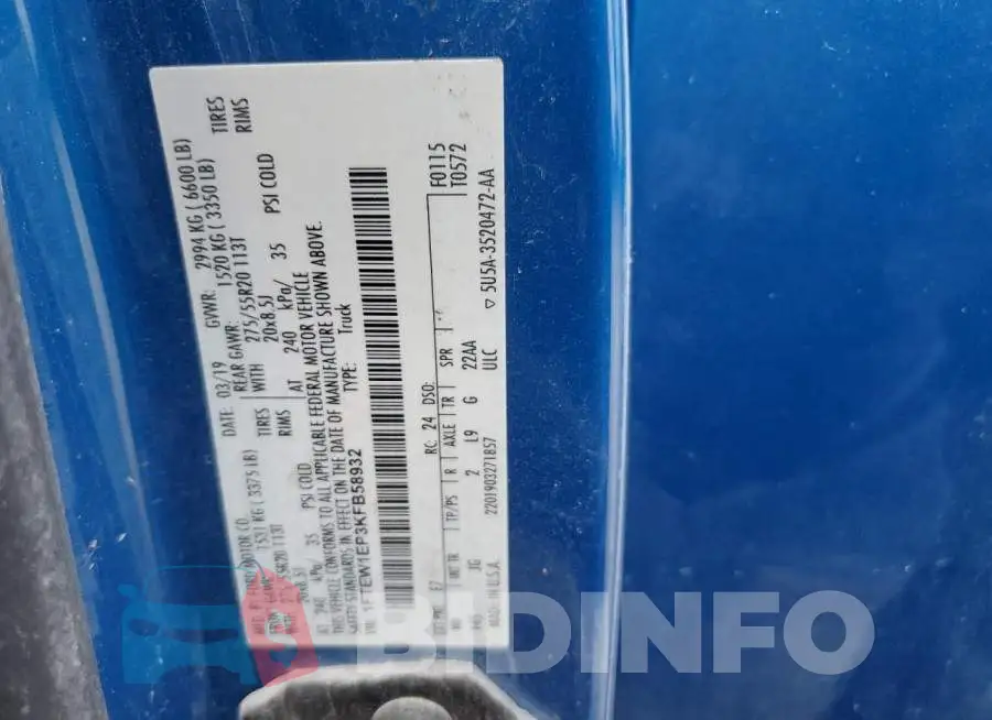 1FTEW1EP3KFB58932 Photo# 12