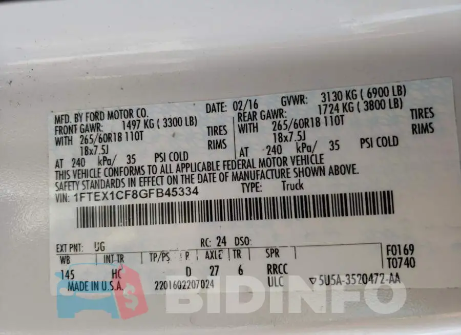 1FTEX1CF8GFB45334 Photo# 12