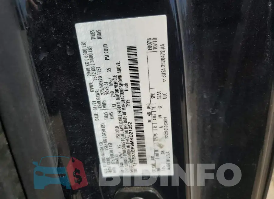 1FTEX1EP9MKD21252 Photo# 12