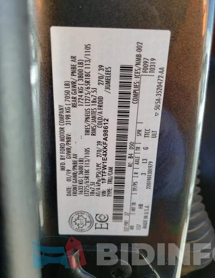 1FTFW1E4XKFA98612 Photo# 12