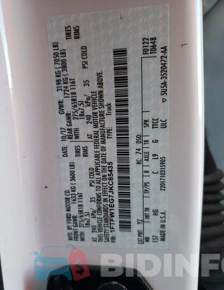 1FTFW1EG7JKC85435 Photo# 12