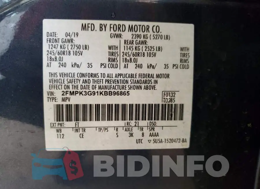 2FMPK3G91KBB96865 Photo# 12