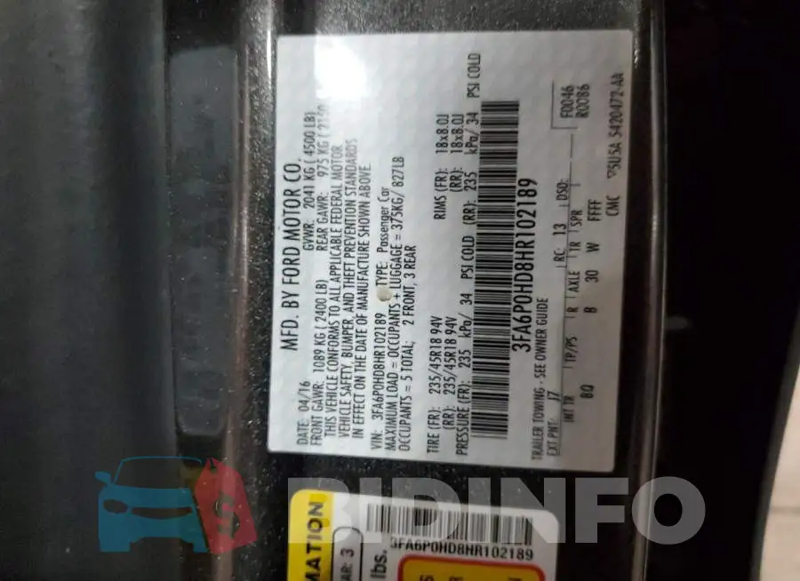 3FA6P0HD8HR102189 Photo# 13