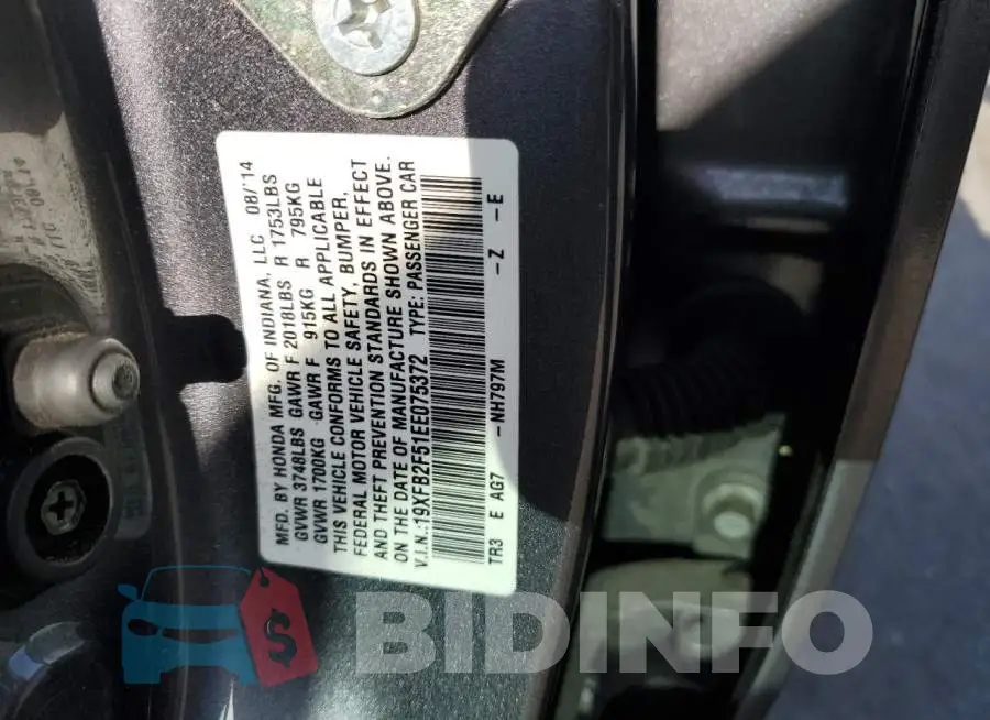 19XFB2F51EE075372 Photo# 12