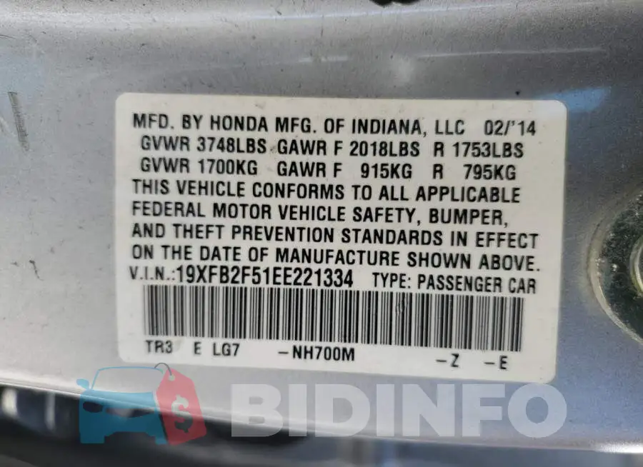 19XFB2F51EE221334 Photo# 12