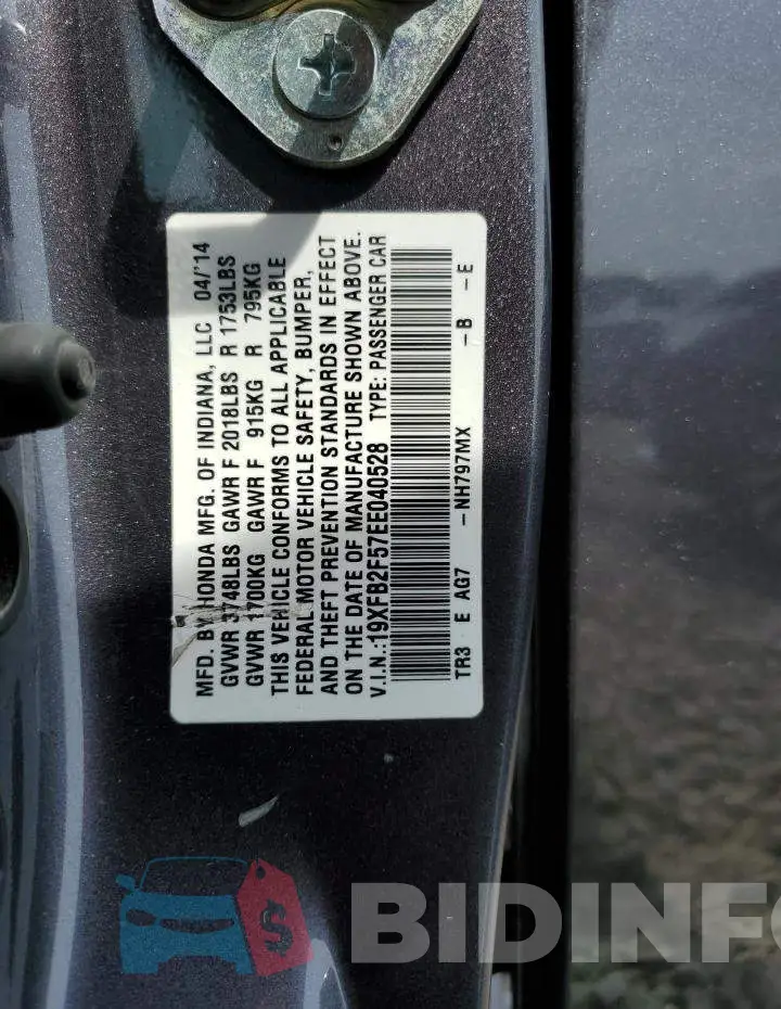 19XFB2F57EE040528 Photo# 12