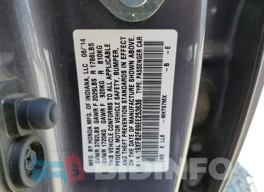 19XFB2F89EE253636 Photo# 12