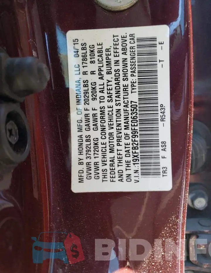19XFB2F99FE063507 Photo# 12