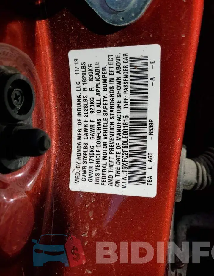 19XFC2F60LE001816 Photo# 12