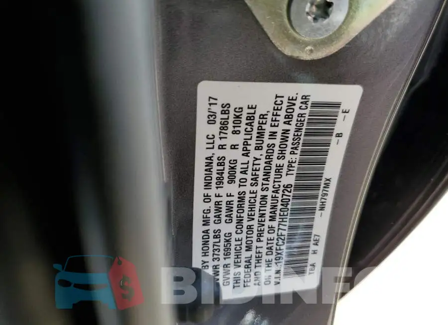 19XFC2F77HE040726 Photo# 12