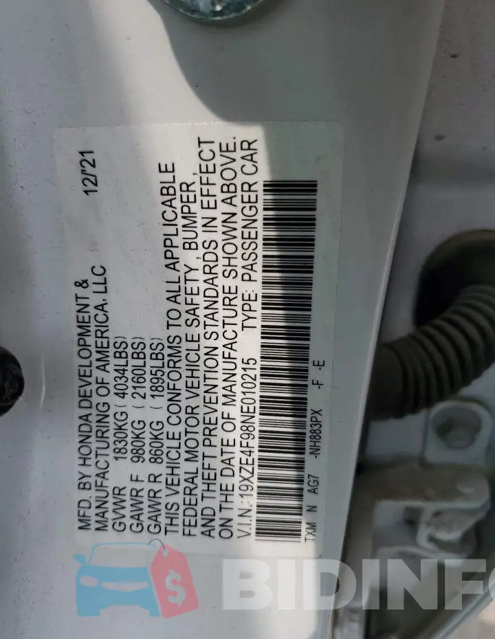 19XZE4F98NE010215 Photo# 12