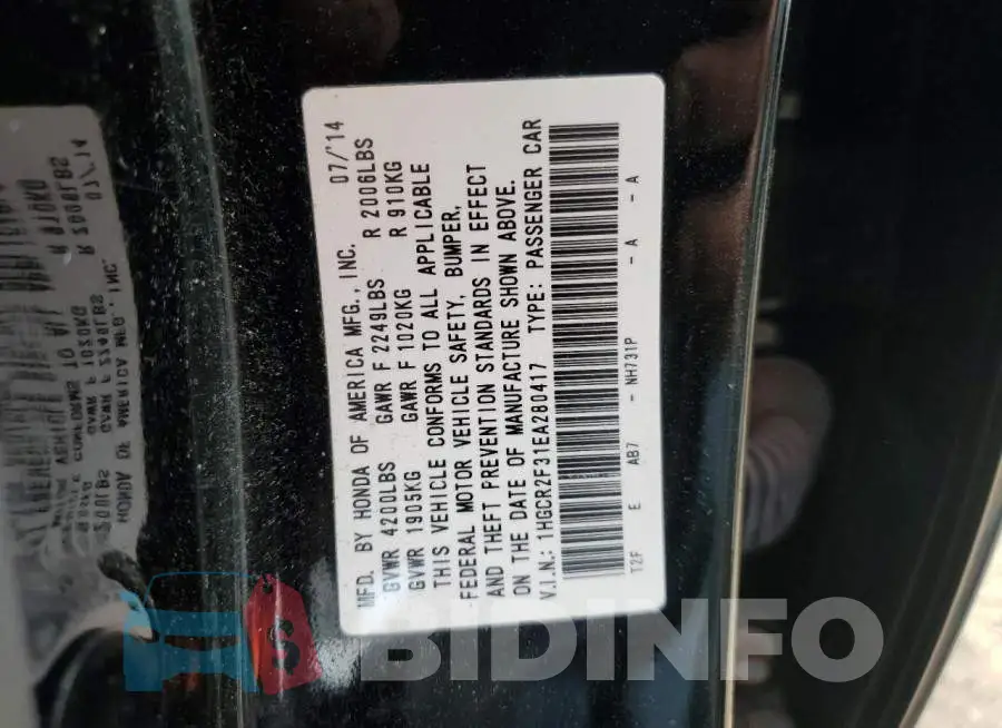 1HGCR2F31EA280417 Photo# 13