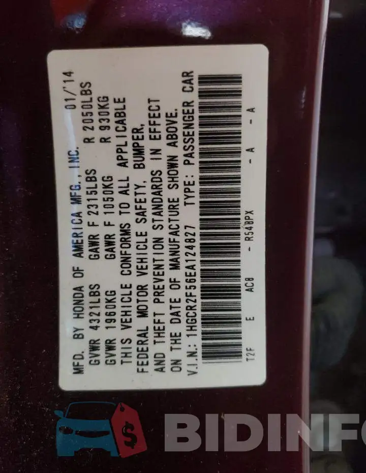 1HGCR2F56EA124827 Photo# 12