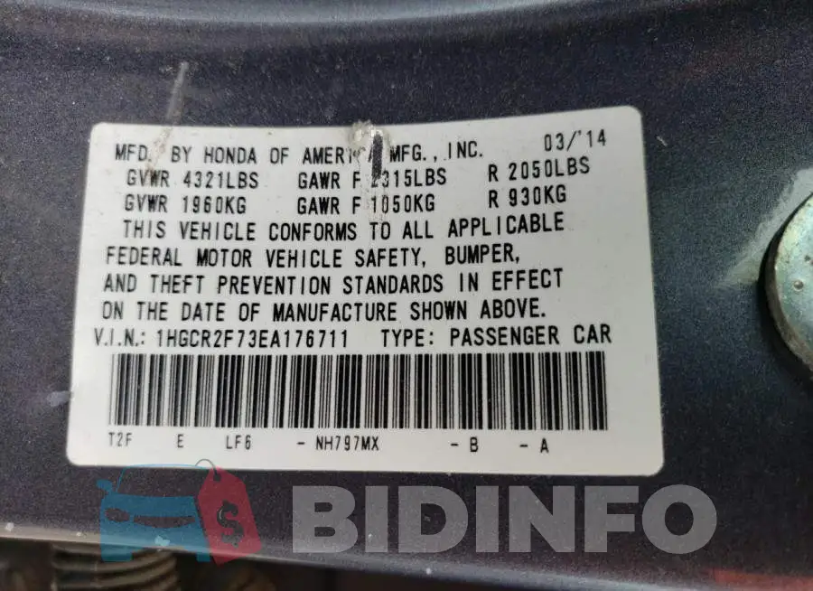 1HGCR2F73EA176711 Photo# 12