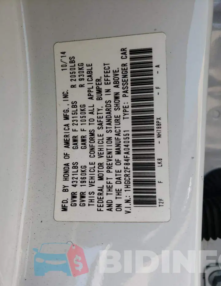 1HGCR2F84FA040551 Photo# 12