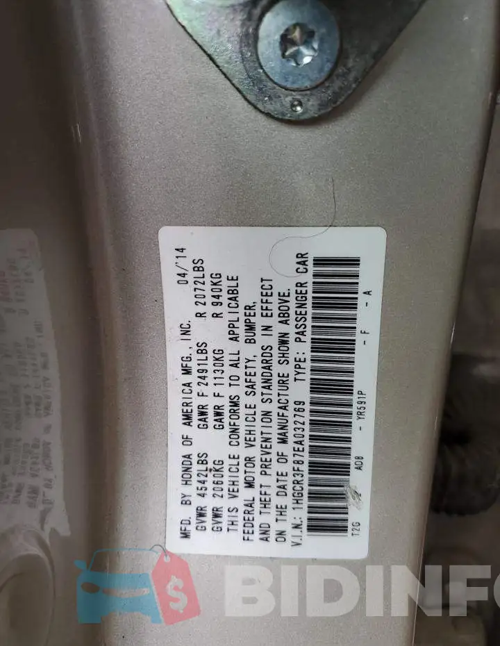 1HGCR3F87EA032769 Photo# 12