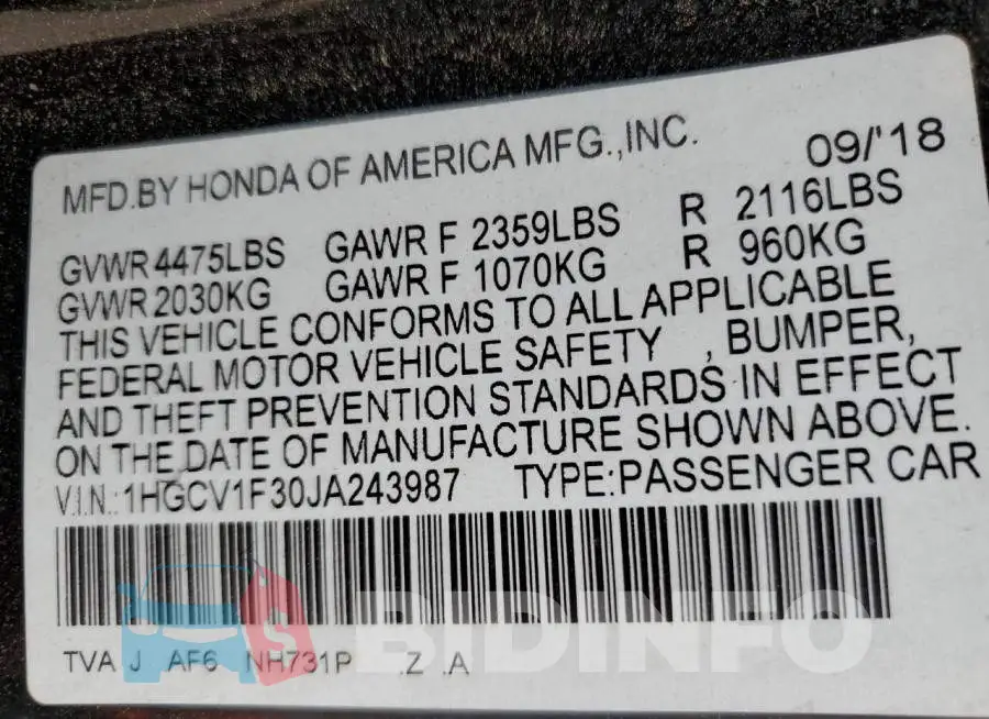 1HGCV1F30JA243987 Photo# 12