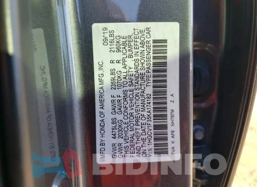 1HGCV1F35KA174182 Photo# 12