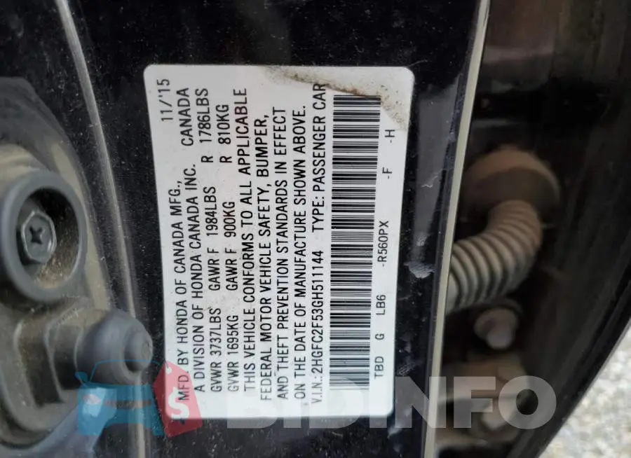 2HGFC2F53GH511144 Photo# 12