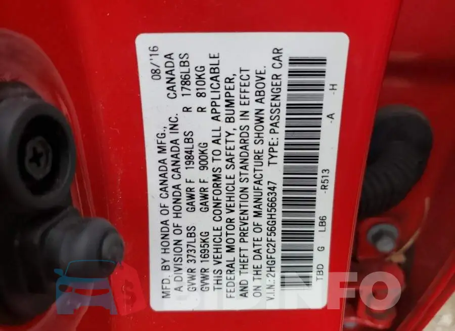 2HGFC2F56GH566347 Photo# 12