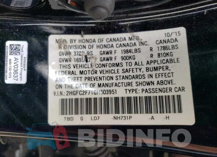 2HGFC2F71GH503951 Photo# 12