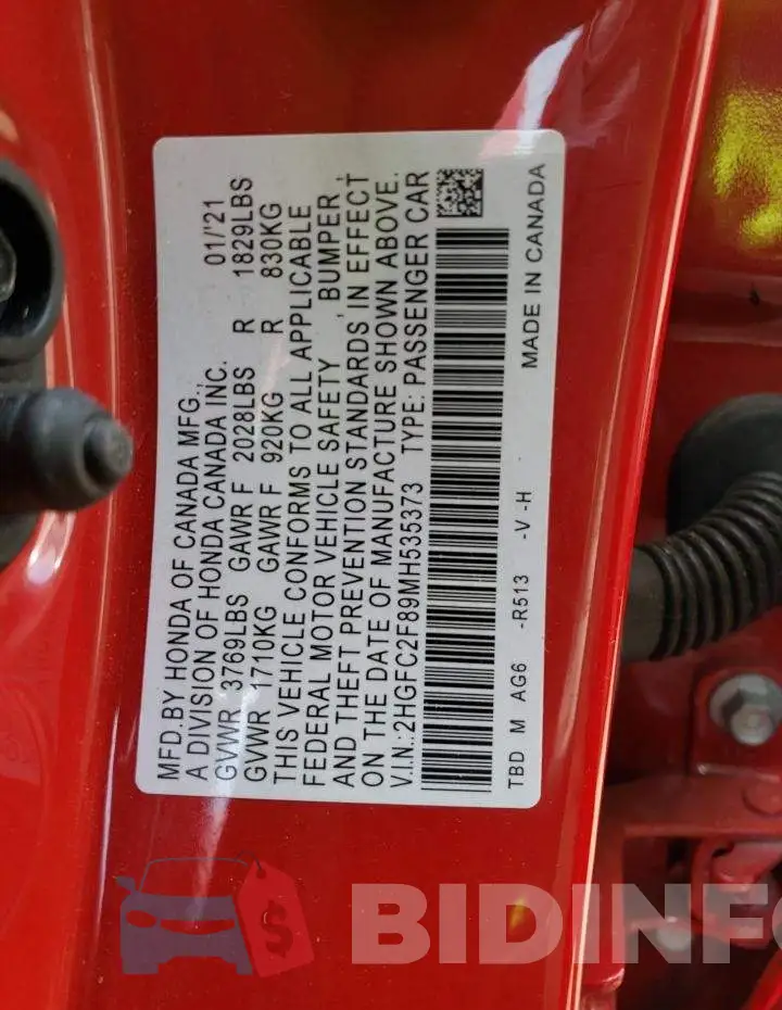 2HGFC2F89MH535373 Photo# 12