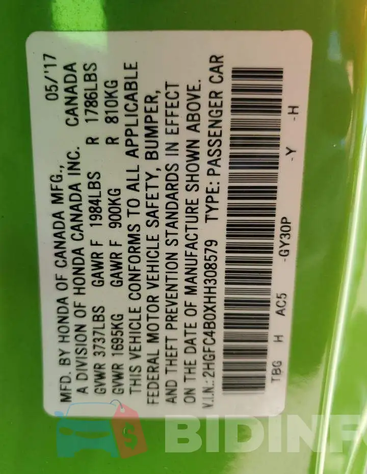 2HGFC4B0XHH308579 Photo# 12
