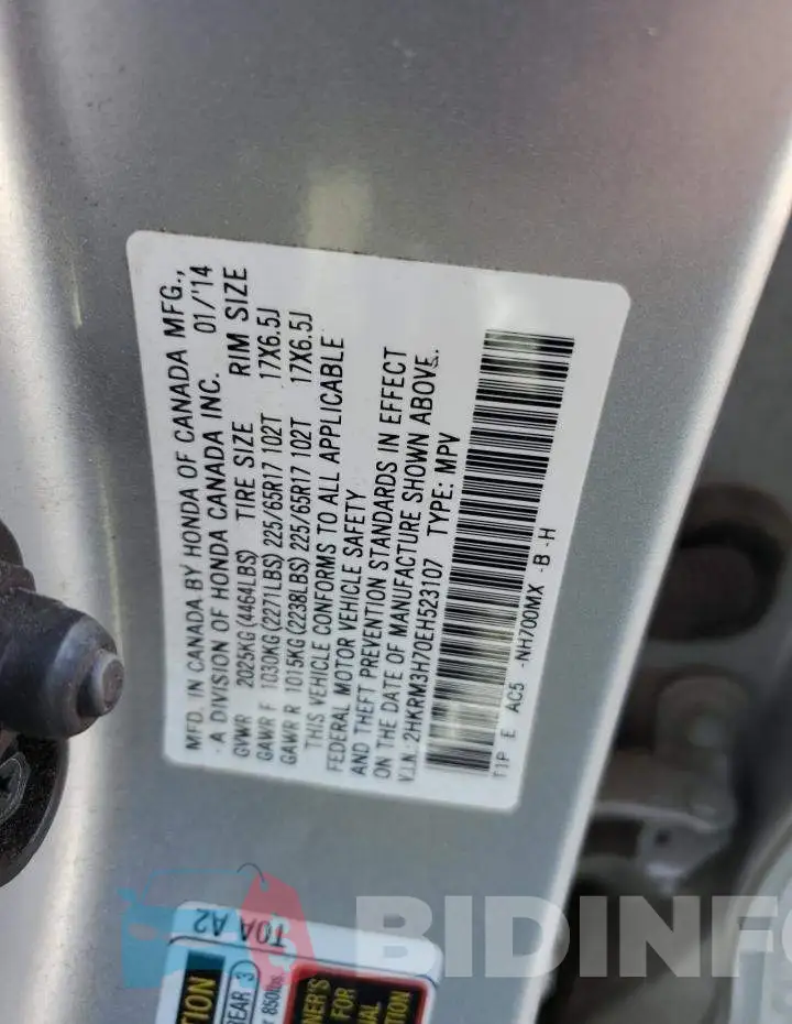 2HKRM3H70EH523107 Photo# 14