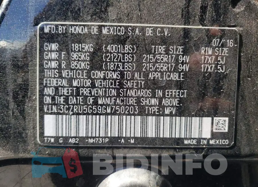 3CZRU5G59GM750203 Photo# 13